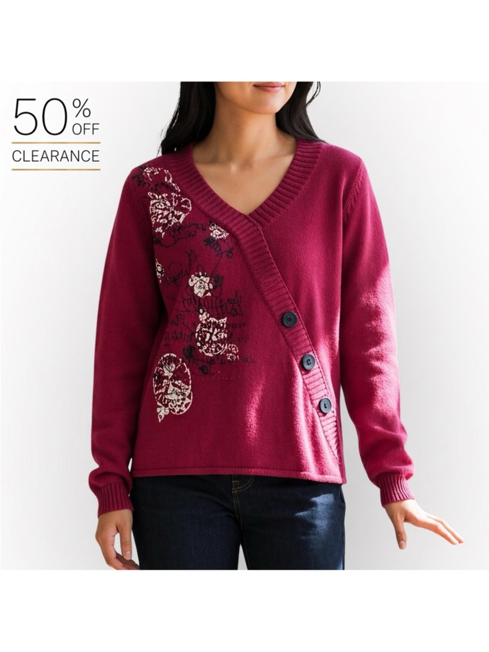 Elegant Women's V-Neck Sweater in Red by Orly